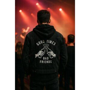 Lurking Class Jacket Mens Button Up Drawstring Denim Black XS EUC